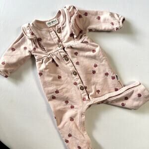 Rabbit + Bear Apple Pink Long Sleeve Jumpsuit Sz 0-3 Months
